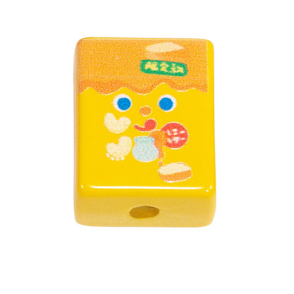Painted Square Acrylic Beads 20mm Cartoon Snack Box 10pcs 9