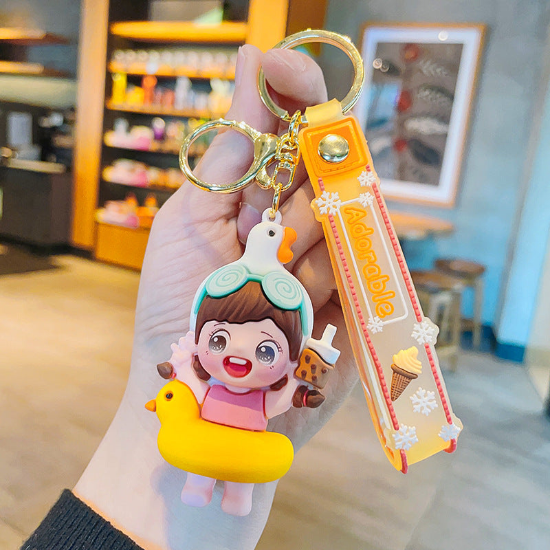 Cartoon Swim Ring Keychain PVC Boys And Girls Summer Charm 6
