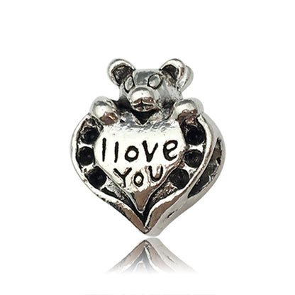 Heart Metal Beads Large Hole Antique Silver Tone 50pcs 12