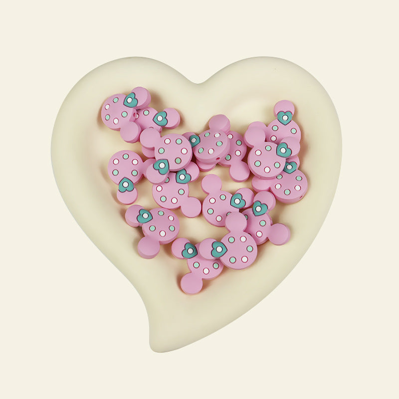 Silicone Focal Beads Mickey Head Polka Dot with Heart Accent 20pcs 7