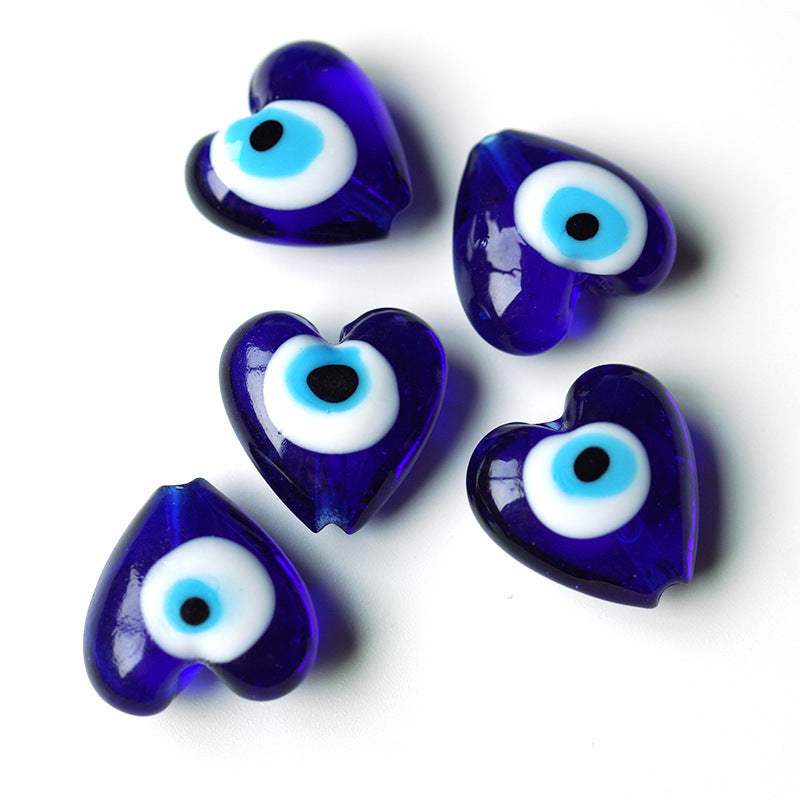 Lampwork Glass Beads Heart 12-20mm Double-Sided Turkey Evil Eye Blue 50pcs 5