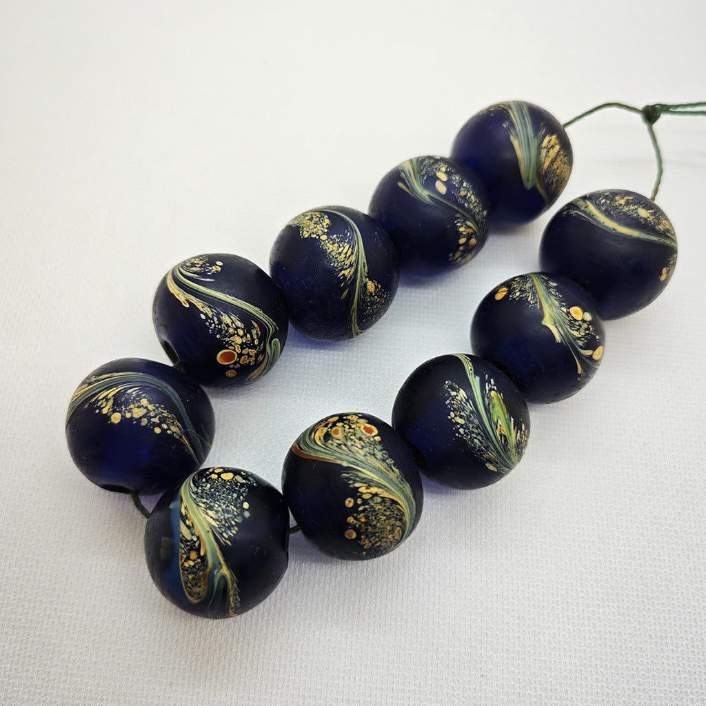 Lampwork Glass Beads Round 20mm Ancient Jade Color Phoenix Tail 5pcs 10
