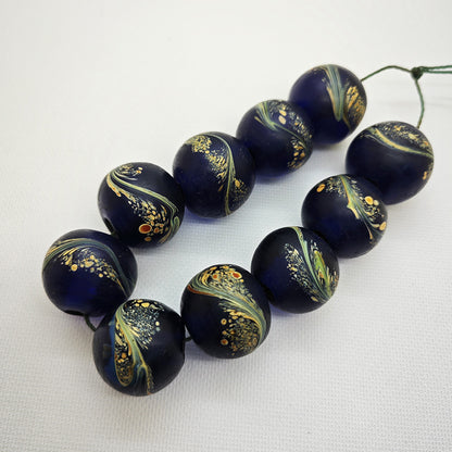 Lampwork Glass Beads Round 20mm Ancient Jade Color Phoenix Tail 5pcs 10