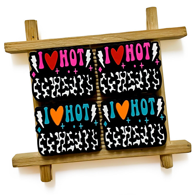 Silicone Focal Beads Bold I Heart Hot Cheeks Lightning Bolt Design 20pcs 3