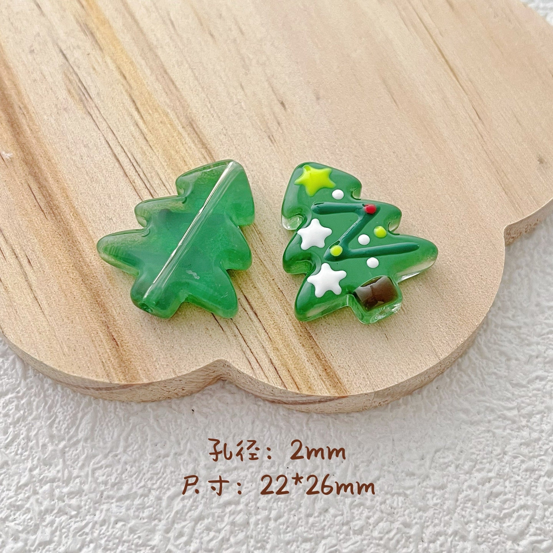 Hand Painted Christmas Tree Glass Beads 26mm Cartoon Pattern 1pc 7