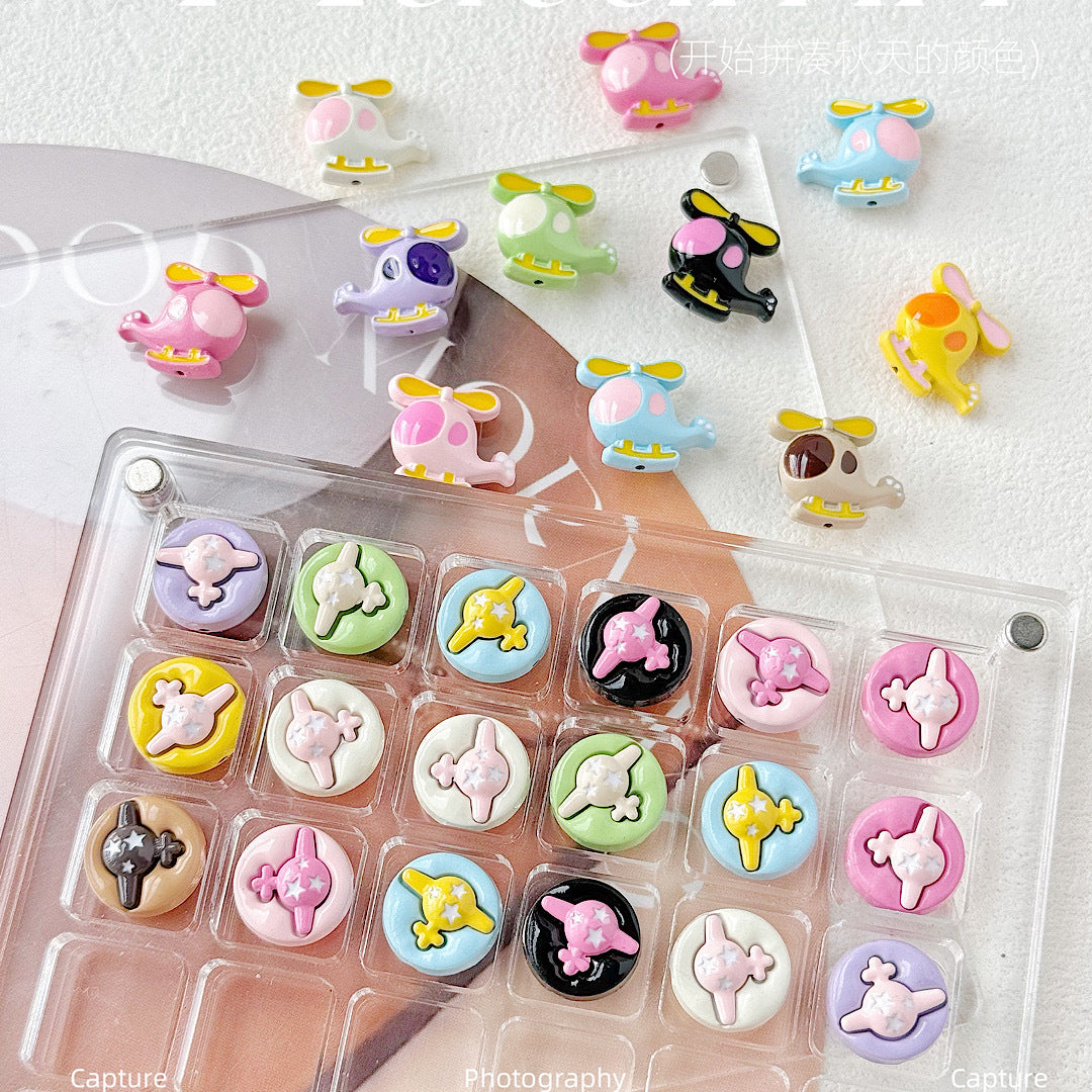 Helicopter and Satellite Metal Beads 17mm Painted Pastel Alloy 10pcs 2