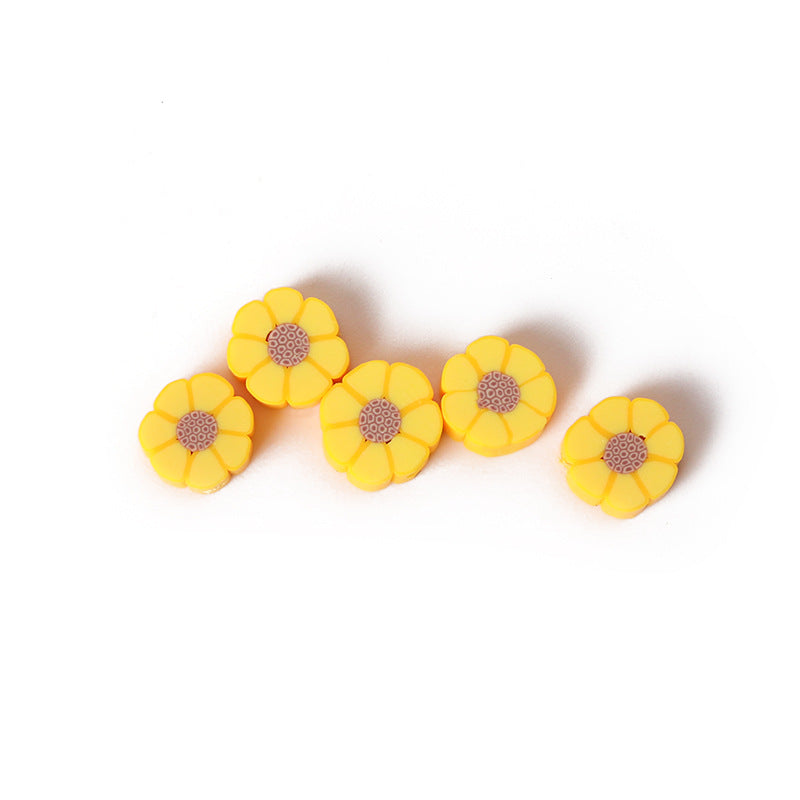 Tiny Daisy Flower Clay Beads 9mm Yellow Polymer 100pcs 4