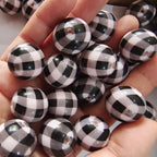 Printed Bubblegum Beads 20mm Black Pink Buffalo Check Pattern 10pcs 2