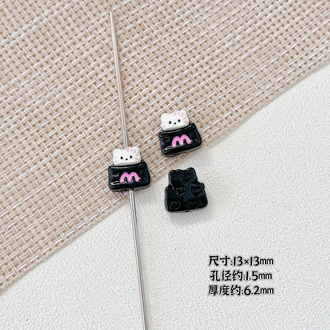 Cat and Bear Candy Painted Metal Beads 13 16mm Glossy 10pcs 10