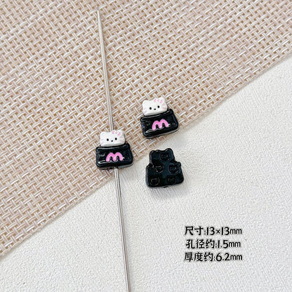 Cat and Bear Candy Painted Metal Beads 13 16mm Glossy 10pcs 10