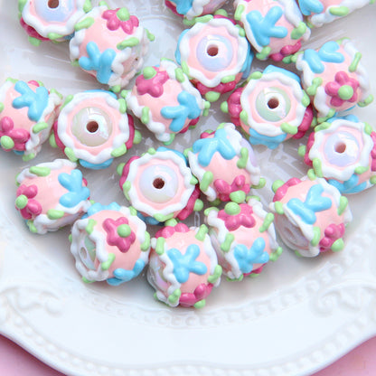 Hand Painted Animal Cream Cake Acrylic Beads 18-23mm Colorful 10pcs 15