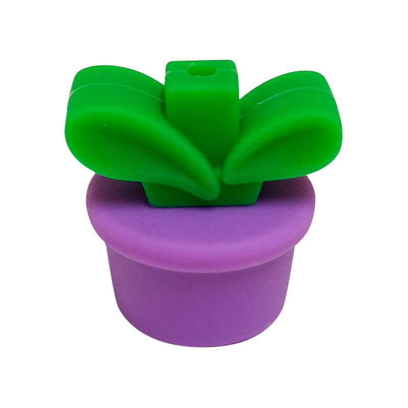 Silicone 3D Focal Beads Flowerpot Grass With Leaf Cluster 20pcs 11
