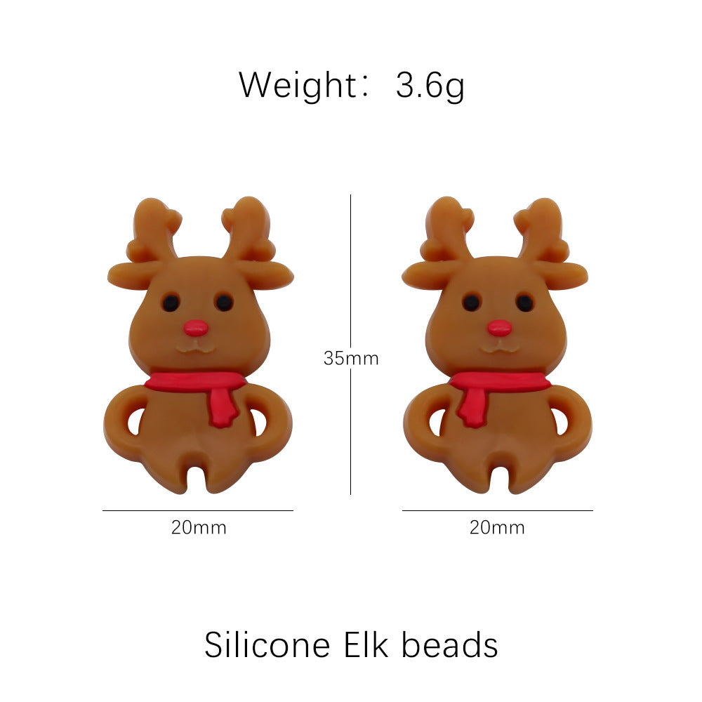 Silicone Focal Beads Christmas Santa Claus Snowman Reindeer 20pcs 7