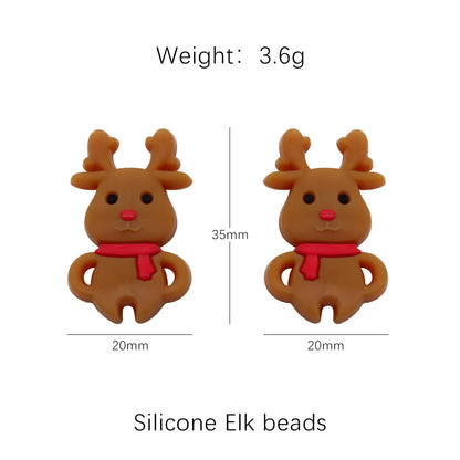 Silicone Focal Beads Christmas Santa Claus Snowman Reindeer 20pcs 7