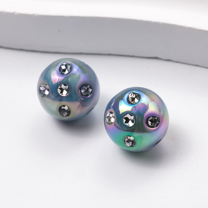 Plated Round Acrylic Beads 16mm UV Rhinestone Embedded 50pcs 5