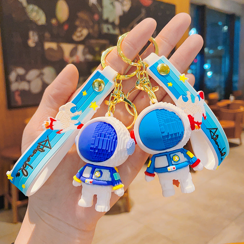 Cartoon Astronaut PVC Building Block Keychain with Starry Strap 4
