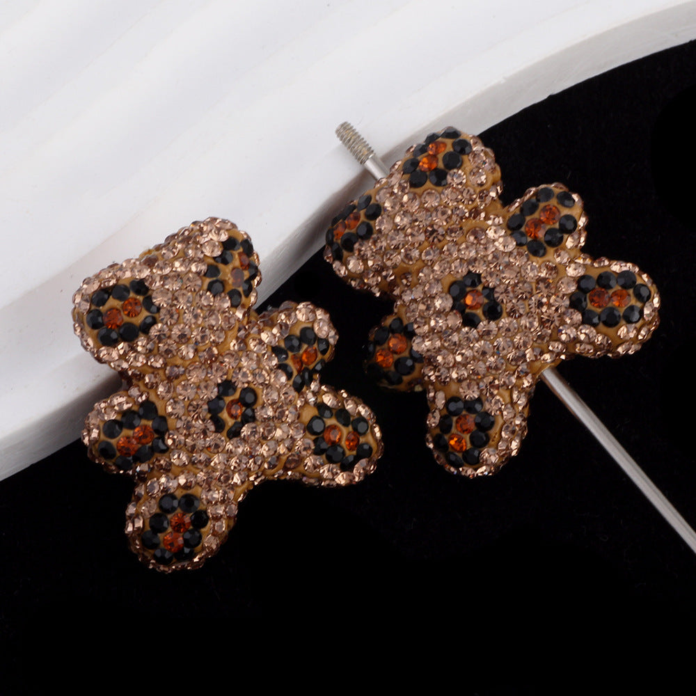 Polymer Clay Bear Rhinestone Beads 30mm Leopard Print Chunky 6pcs 6