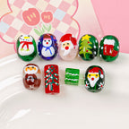 Lampwork Glass Beads Oval Cylindrical Hand Painted Christmas Theme 10pcs 3