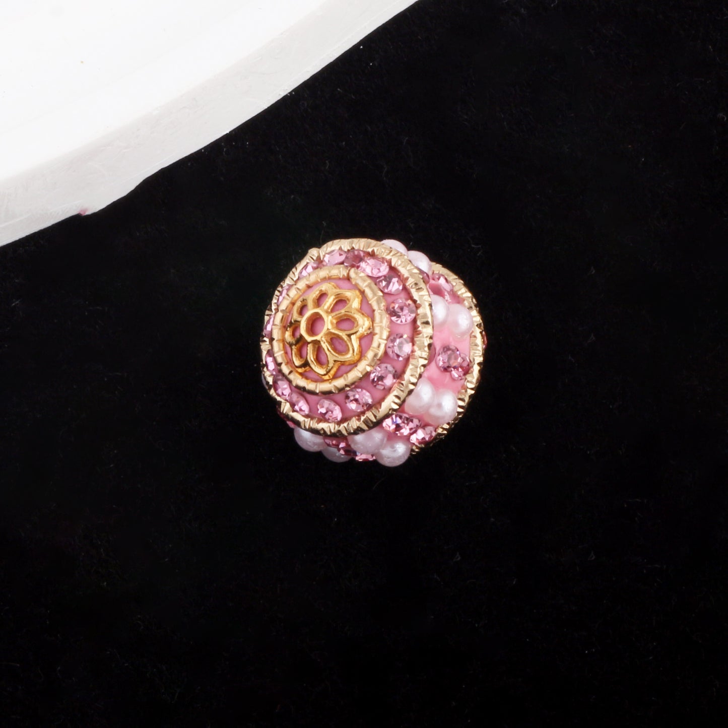 Vintage Nepal 15mm Rhinestone Beads Artificial Pearl Embedded 6pcs 11