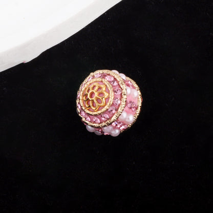 Vintage Nepal 15mm Rhinestone Beads Artificial Pearl Embedded 6pcs 11