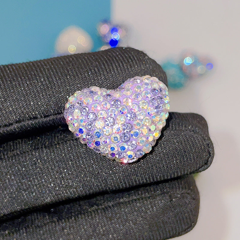 Rhinestone Heart Clay Beads 24mm Colorful Shamballa 6pcs 16