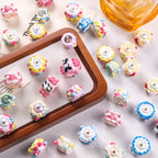 Hand Painted Cake Acrylic Beads 18mm Glossy Pastel Enamel 5pcs 3
