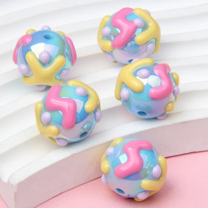 Painted Acrylic Beads 16mm Cream Colored Textured Pastel Doodles 10pcs 6