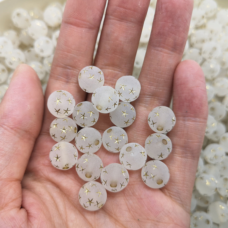 Frosted Round Acrylic Beads 8-10mm Transparent Gold Star 100pcs 3