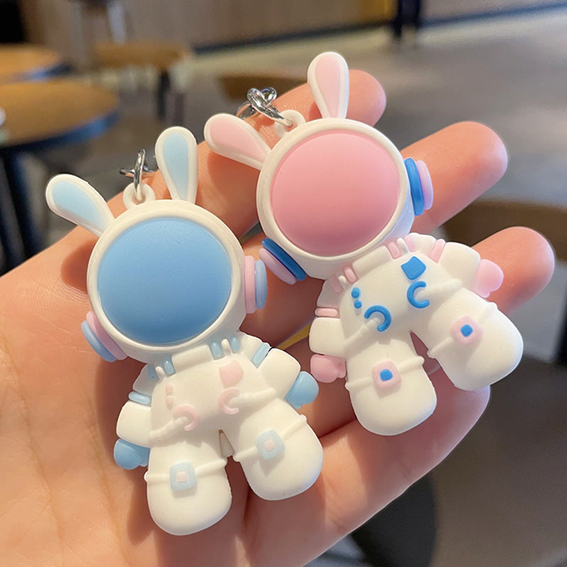 PVC Cartoon Space Bunny Keychain Astronaut Design Pastel Colors