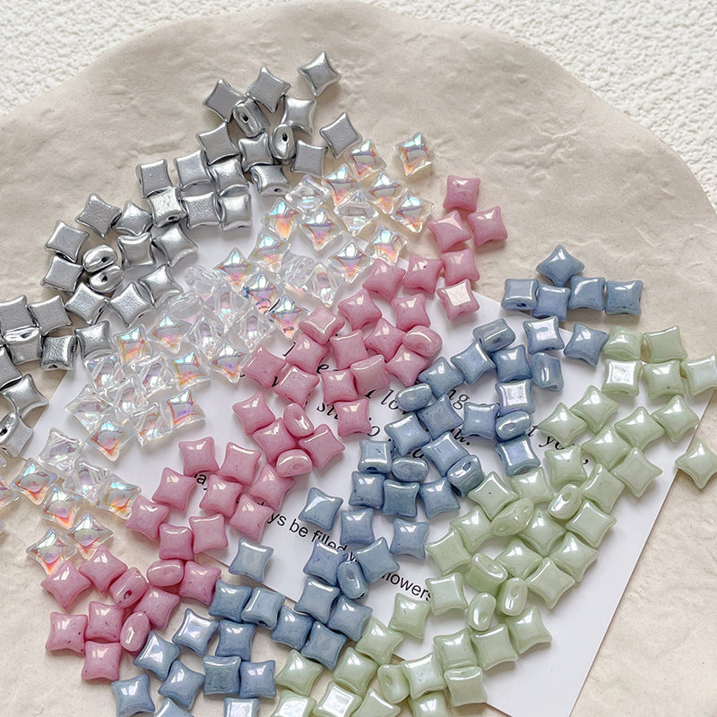 Lampwork Glass Beads Irregular Square 6mm Light Pastel Colors 10pcs 3