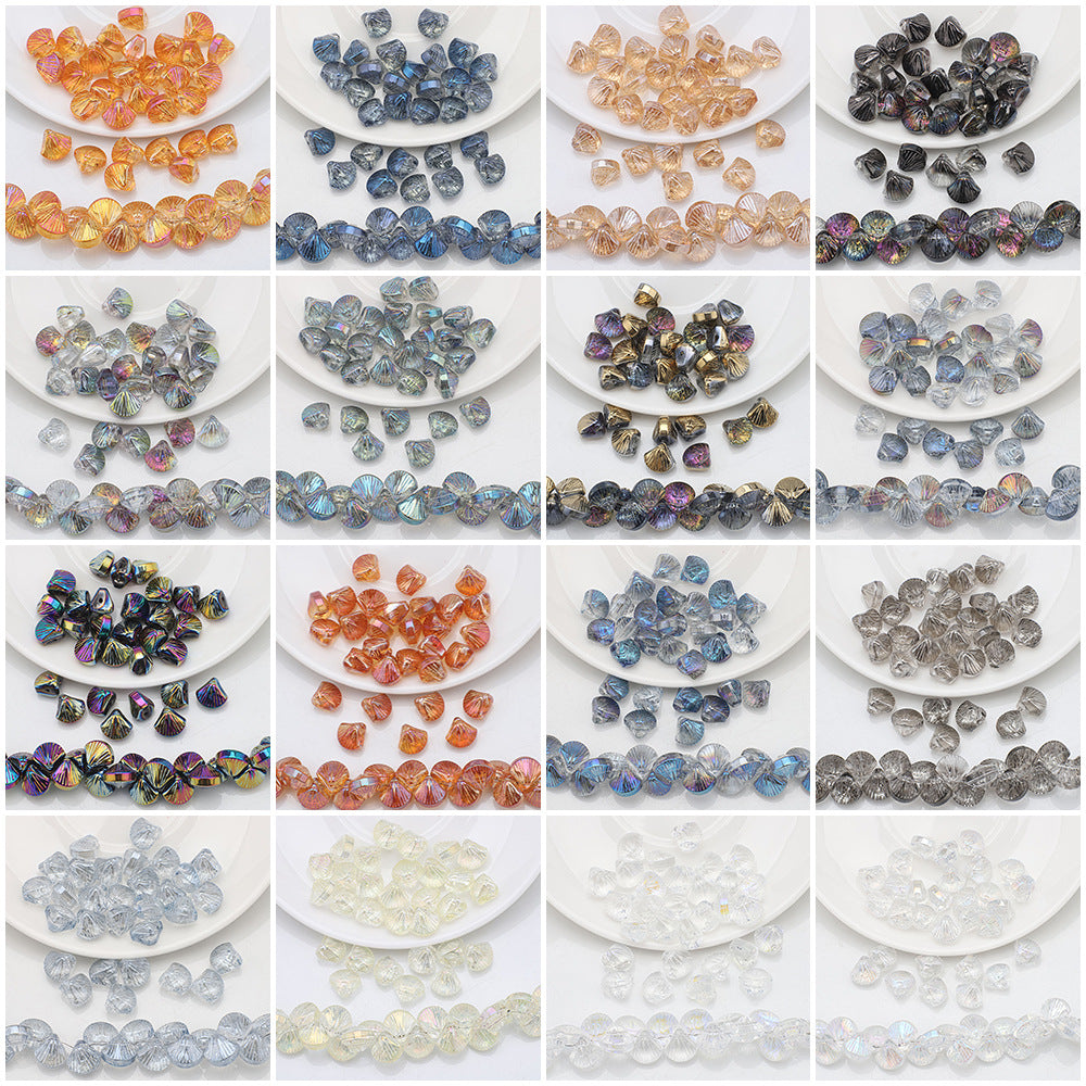 Electroplated Shell Glass Beads 10mm Glossy Ridged Surface 60pcs 2