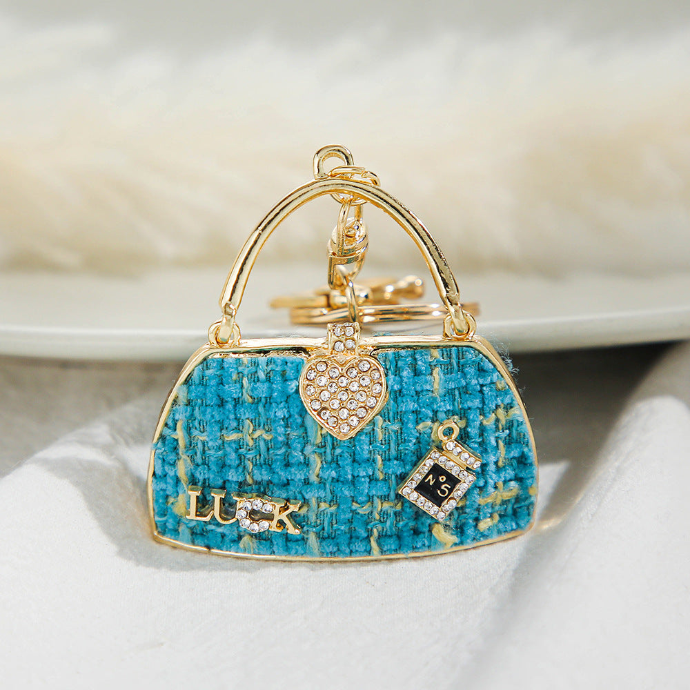 Vintage Alloy Shoulder Bag Keychain with Rhinestone Accent 12