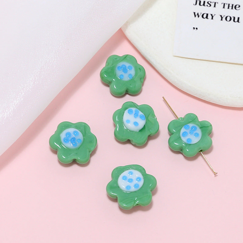 Lampwork Glass Beads Flower 19mm Hand Painted Six-Petal 10pcs 10