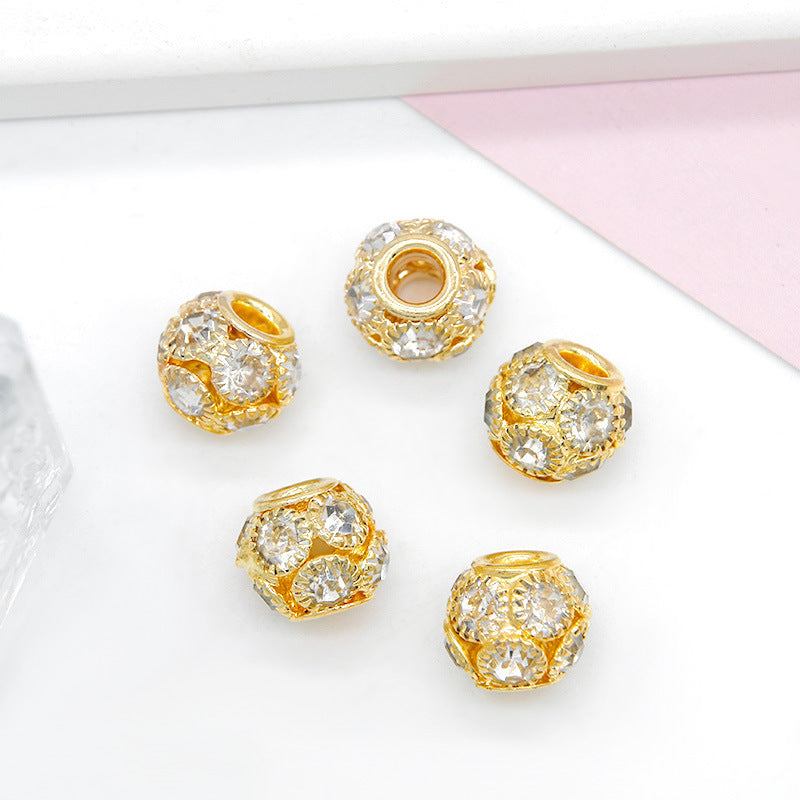 Metal Rhinestone Hollow Spacer Beads 8mm 50pcs 16