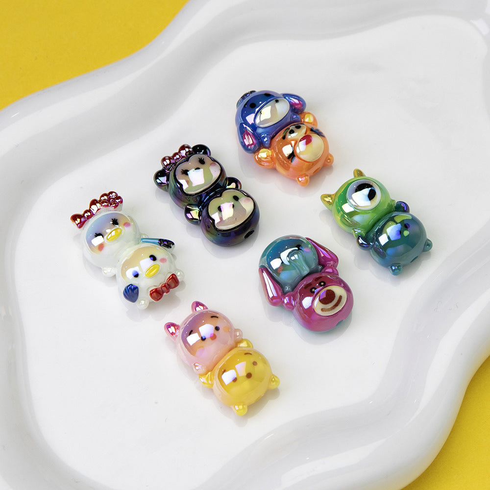 Cartoon Character Stack Series Resin Beads Glossy Jenga Block Shape 20pcs 5