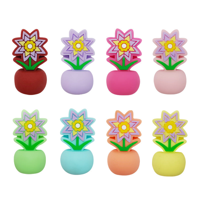Silicone 3D Focal Beads Colorful Potted Plant Detailed Floral Design 20pcs 5