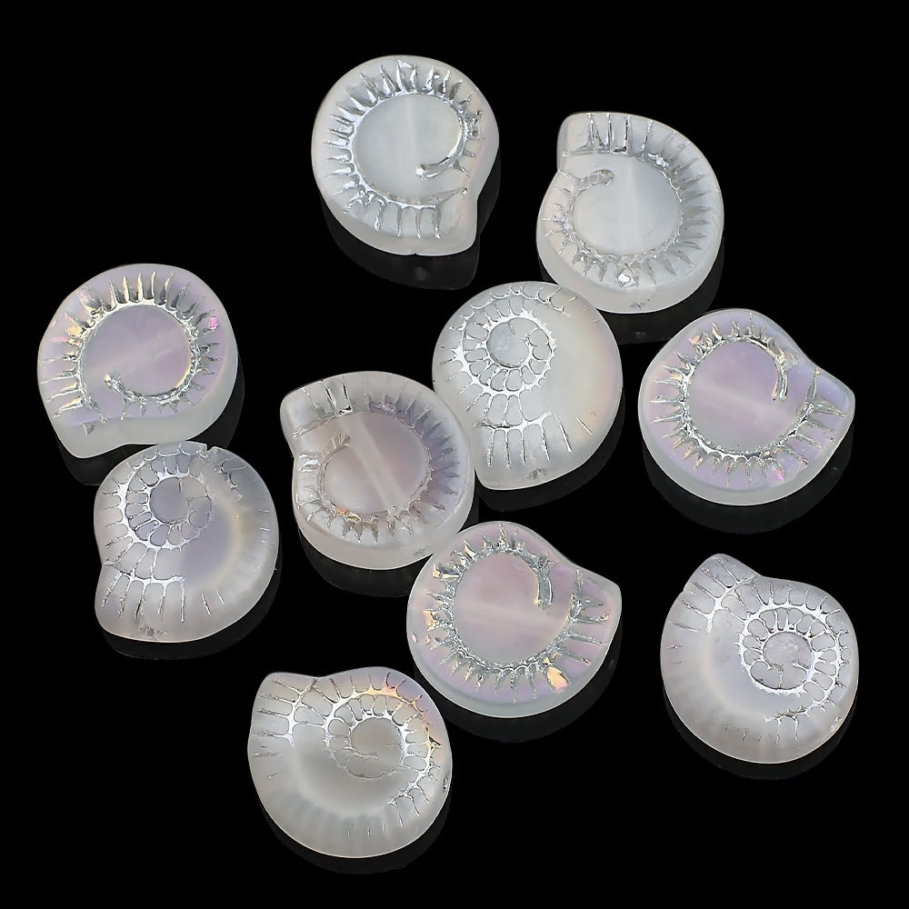 Electroplated Snail Glass Beads 12mm Transparent Iridescent 30pcs 6