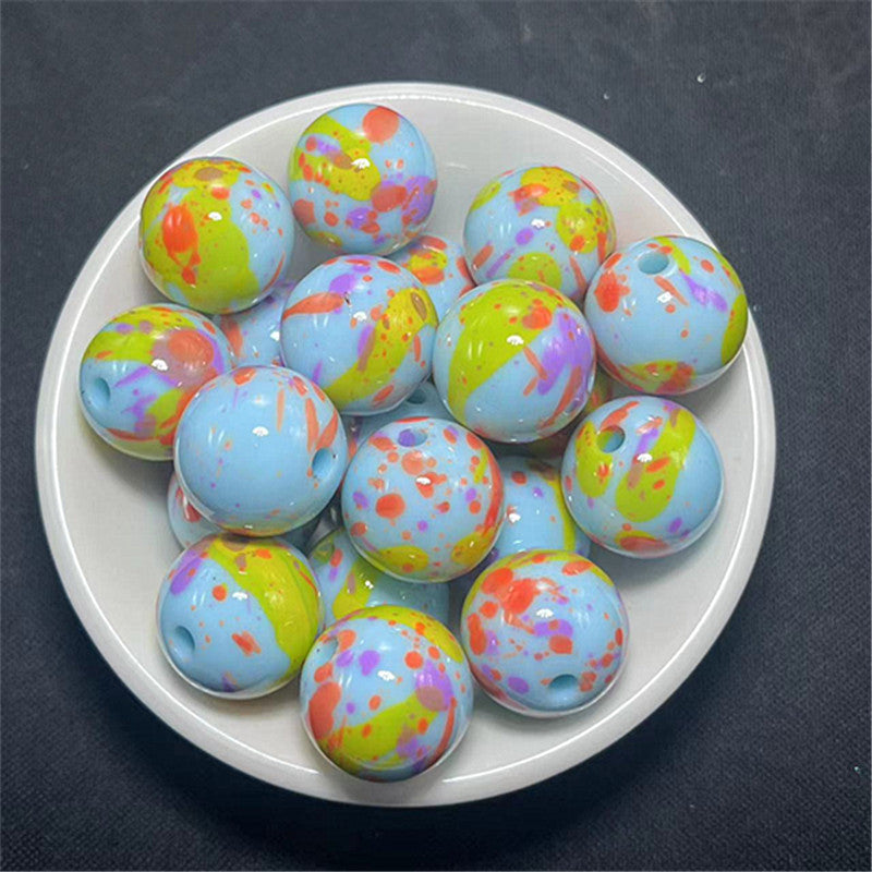 Hand Painted Acrylic Beads 16mm Inkjet Splatter Pink Glossy 100pcs 9