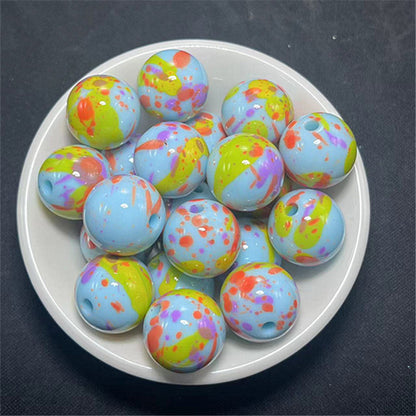 Hand Painted Acrylic Beads 16mm Inkjet Splatter Pink Glossy 100pcs 9
