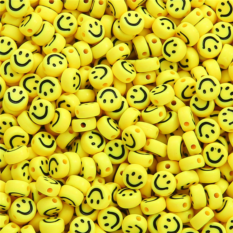 Smiling Face Flat Acrylic Beads 7x4mm Colorful Mixed 200pcs 6