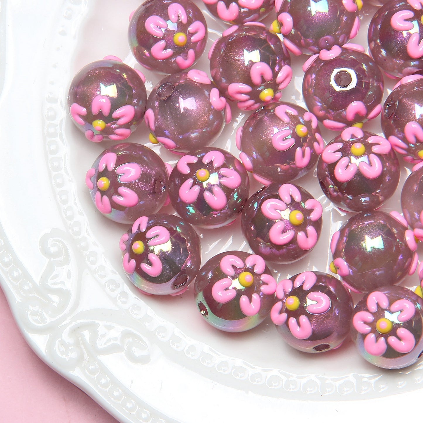 Hand Painted Daisy Bee Series Acrylic Beads 16mm Colorful Glossy 10pcs 3