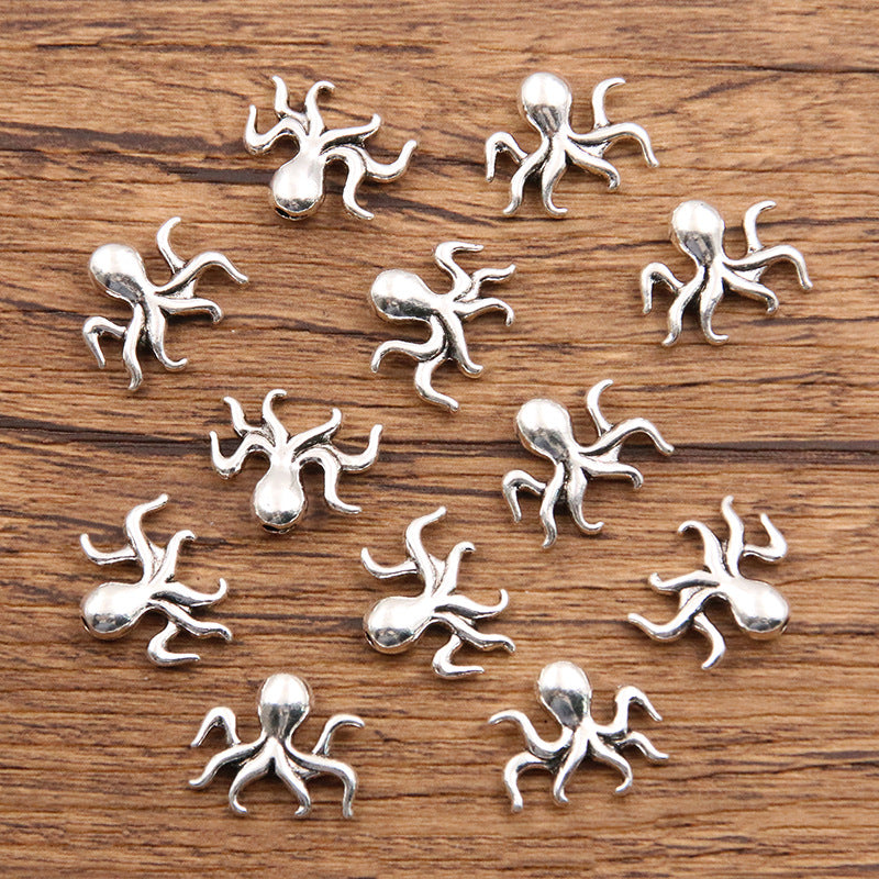 Octopus Metal Beads 14mm Antique Silver Tone 100pcs