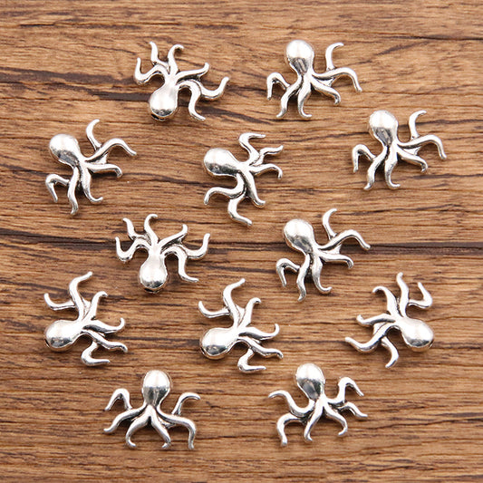 Octopus Metal Beads 14mm Antique Silver Tone 100pcs