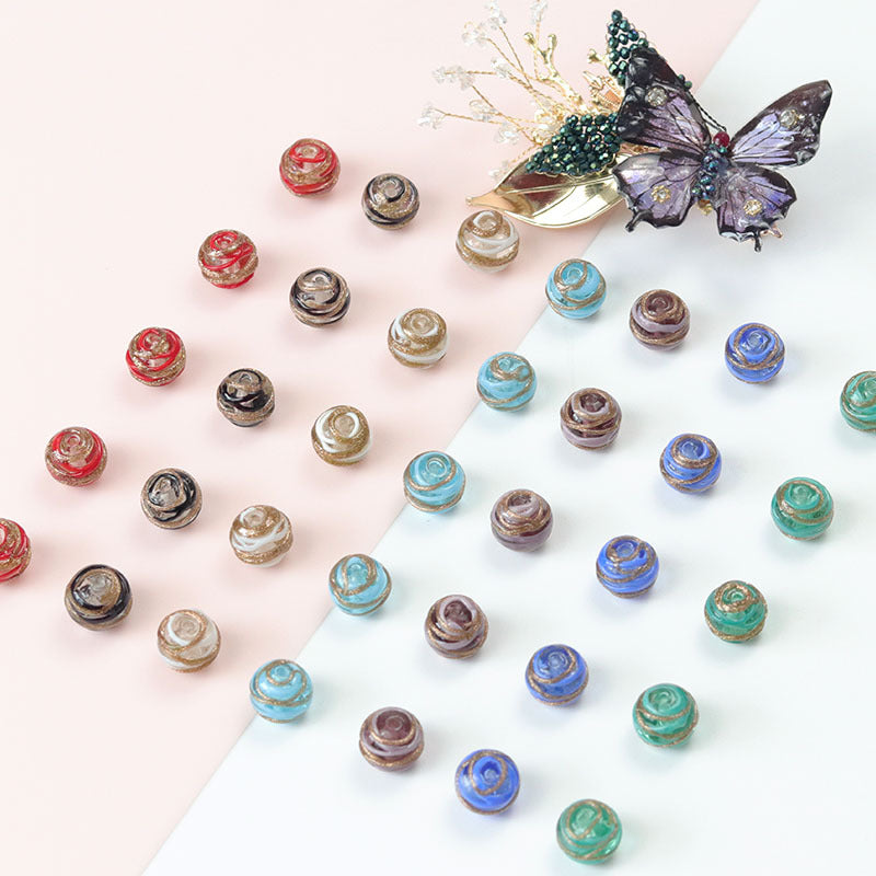 Lampwork Glass Beads Round 12 14mm Dual Color Filigree Glitter 50pcs 3