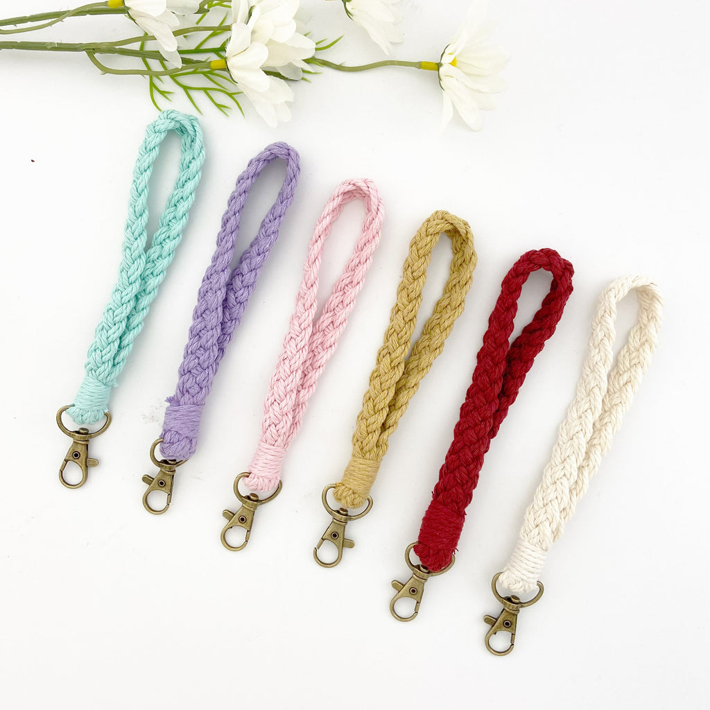 Macrame Crochet Phone Keychain Cotton Rope with Brass Clasp 4pcs 3