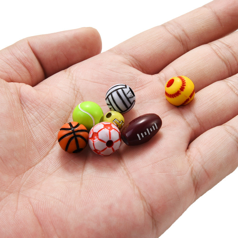 Printed Ball Series Acrylic Beads Colorful Sports Designs 100pcs 3