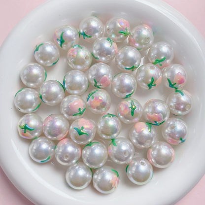Painted Round Acrylic Beads 16mm Cartoon Hand Painted Imitation Pearl 5pcs 7