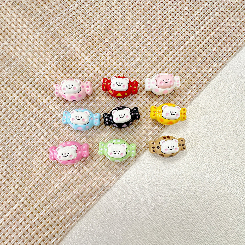 Cat and Bear Candy Painted Metal Beads 13 16mm Glossy 10pcs 22