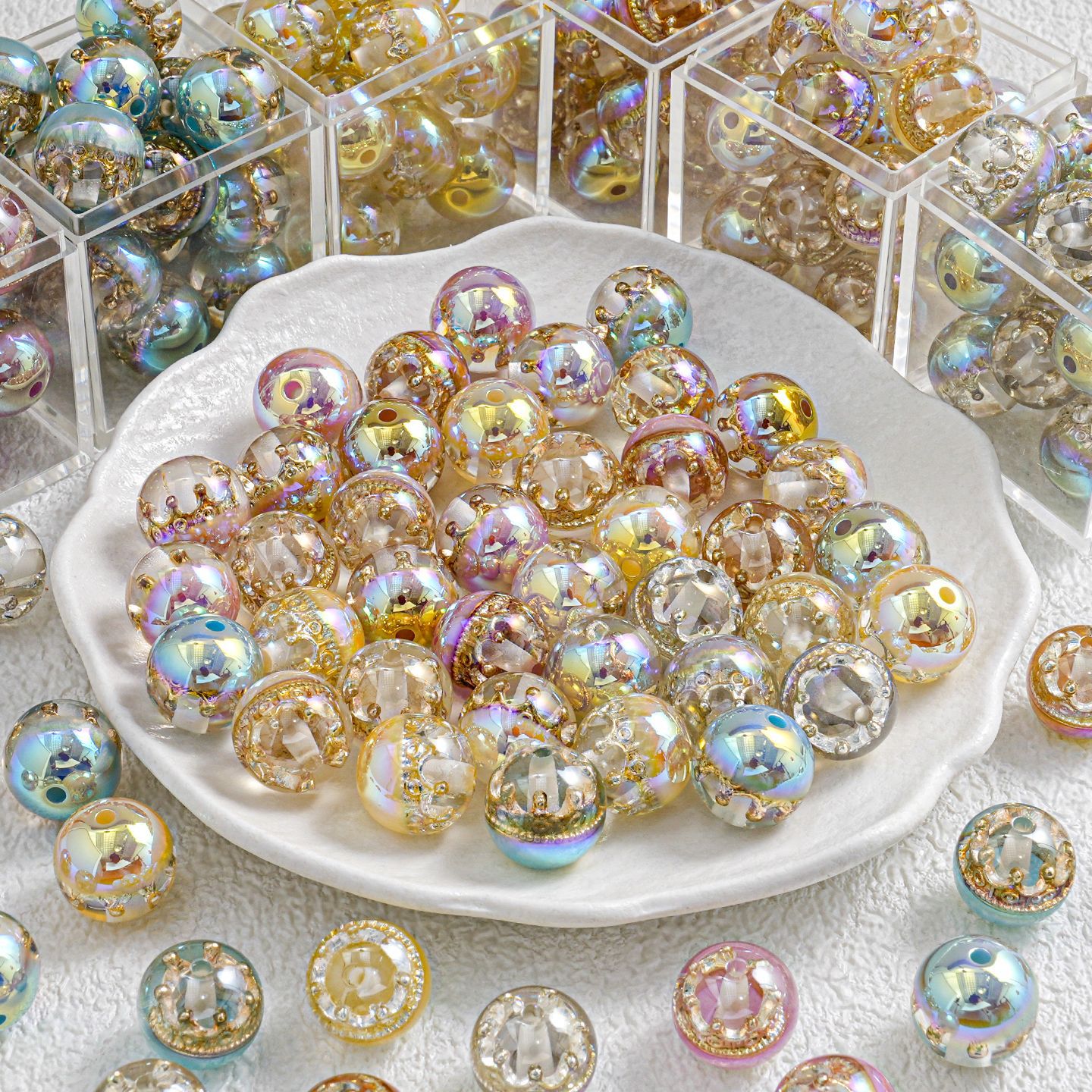Colorful Crown Inside Round Resin Beads 16mm 10pcs 3