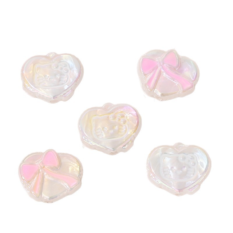 UV Plating Heart Acrylic Beads 20mm Cat Face Pastel Resin 10pcs 5